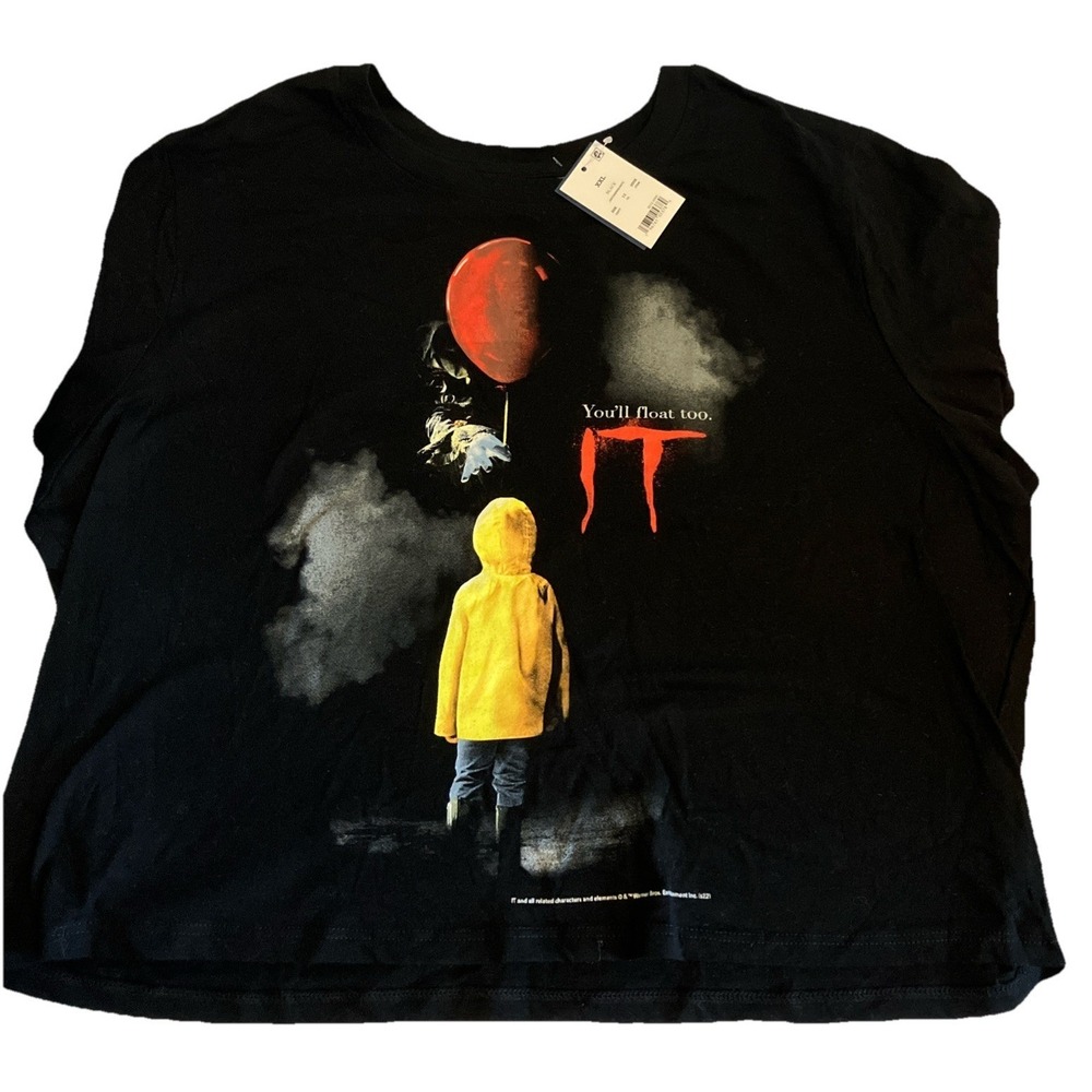 IT You'll Float Too Black Cropped T-shirt Size XXL -Steven King Halloween C693